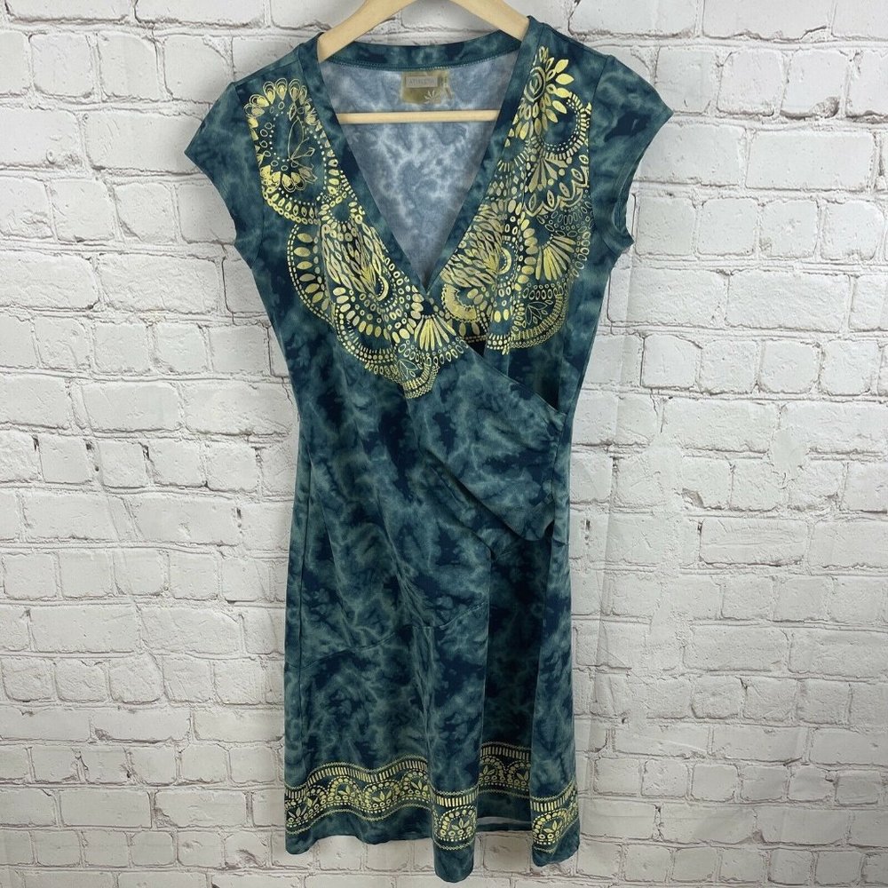Athleta Nectar Size Small Faux Wrap Dress Tattooed Surplice Cap Sleeve Tie Dye